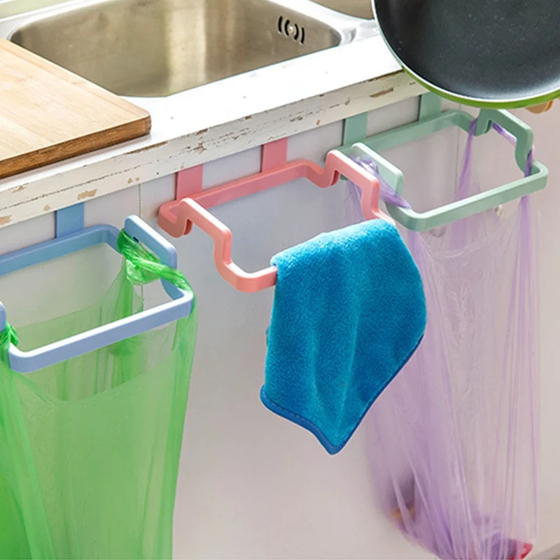

1pc Rubbish Trash Rag Hook Holder Hanging Garbage Bag Rack Cupboard Cabinet Door for Home Kitchen Space Saving Gadgets