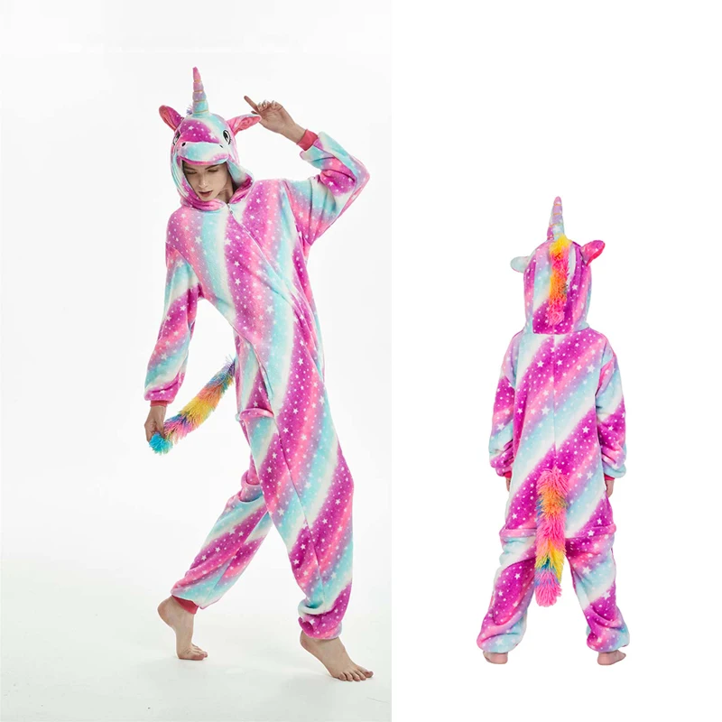 Big Gralaxy unicorn Зимняя одежда для семьи; фланелевая одежда для сна с изображением животных для детей, взрослых, женщин и мужчин; Одинаковая одежда для семьи с единорогом и стежком - Цвет: Big Gralaxy unicorn