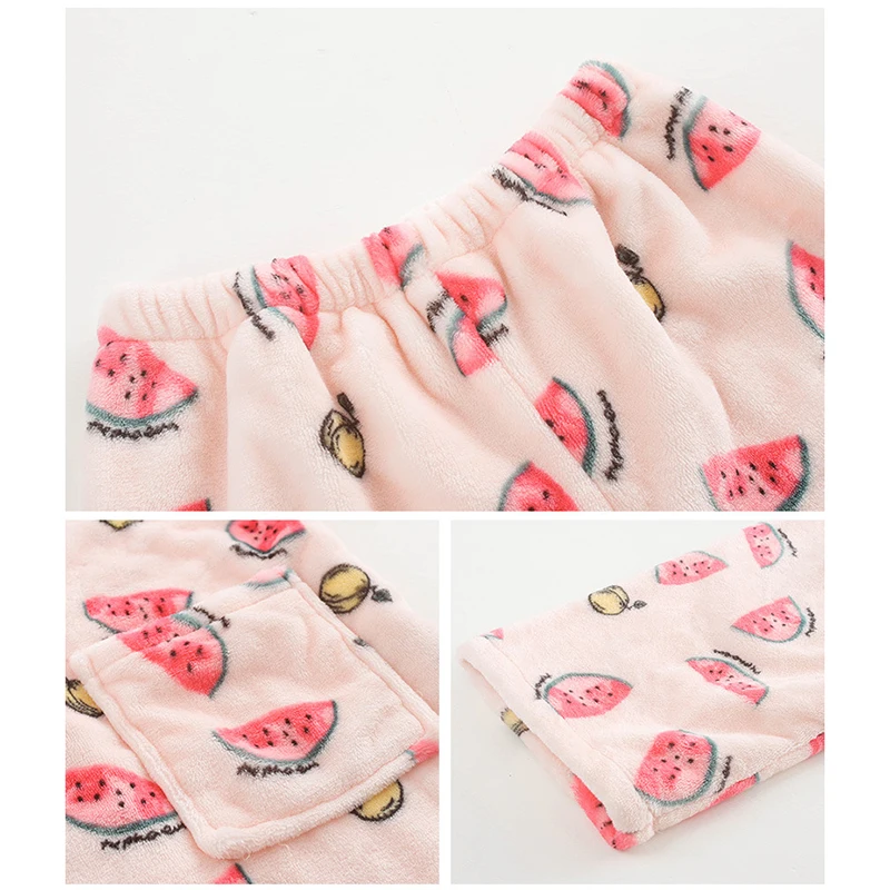 

Winter Warm Japanese Kimono Velvet Pajama Set Atoff Home Satin Flannel Sleepwear Watermelon Plush Women's Soft Nightwear