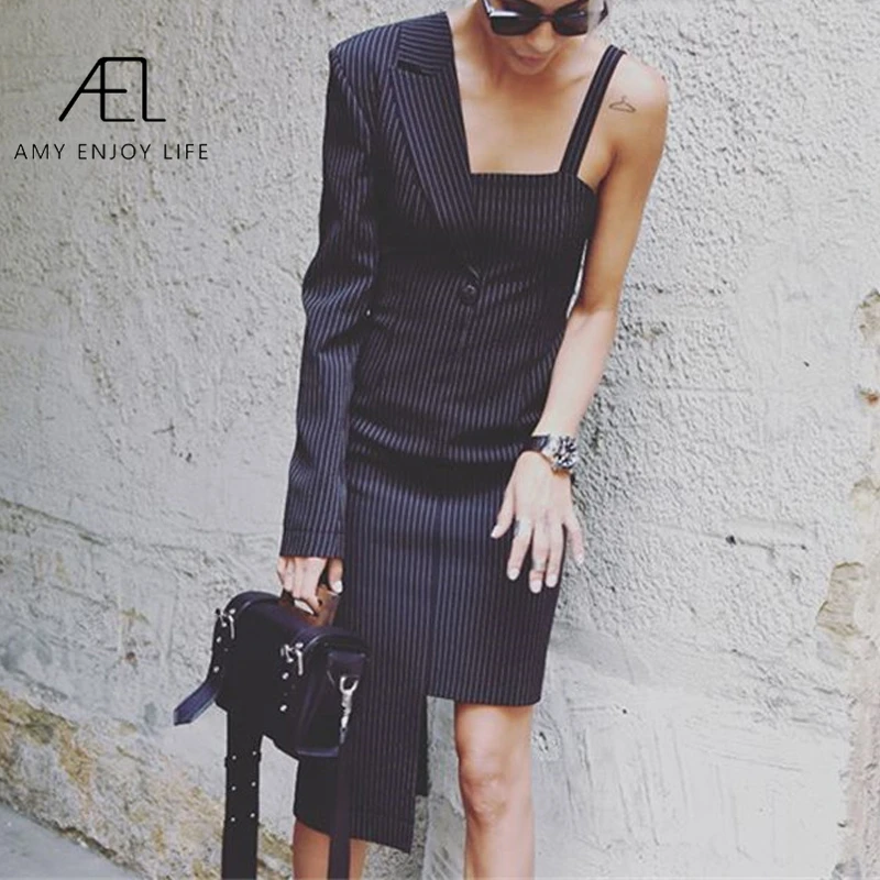 Женское Бандажное платье AEL синее на одно плечо с открытой спинкой лето 2020