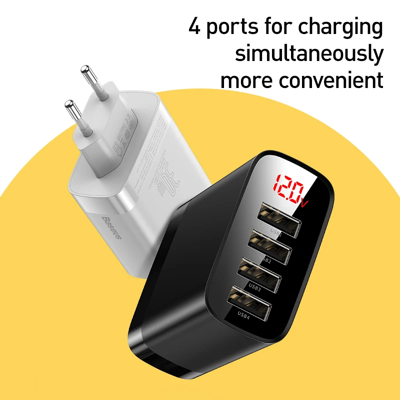 Baseus USB зарядное устройство 6A быстрое зарядное устройство ЕС адаптер для iPhone11 4 порта настенное зарядное устройство для samsung huawei путешествия быстрое зарядное устройство для телефона