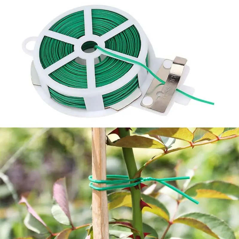 

50m Plant Twist Tie with Cutter Sturdy Green Coated Wire Gardening Home Cable N1HF