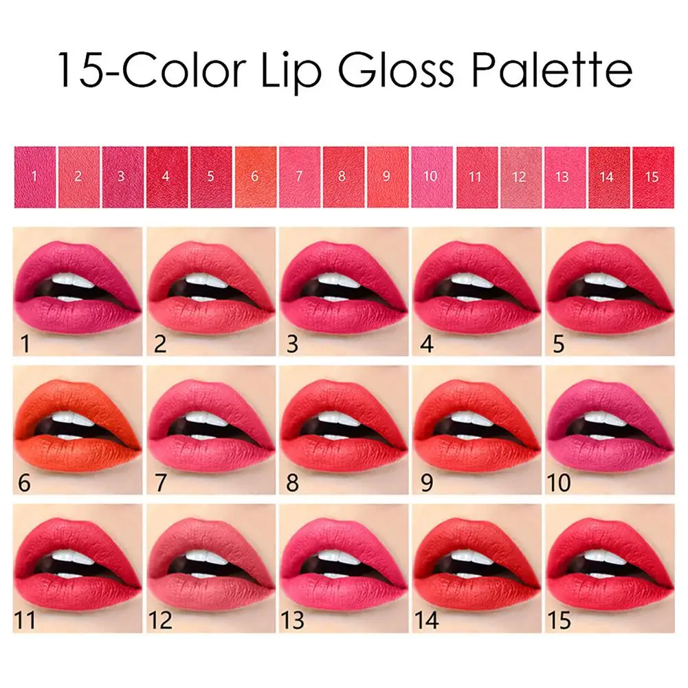 

15 Colors Lip Gloss Palette Makeup Matte Velvet Moisturizing Lipstick Lip Gloss Tray Waterproof And Non-fading Lip Gloss Suit