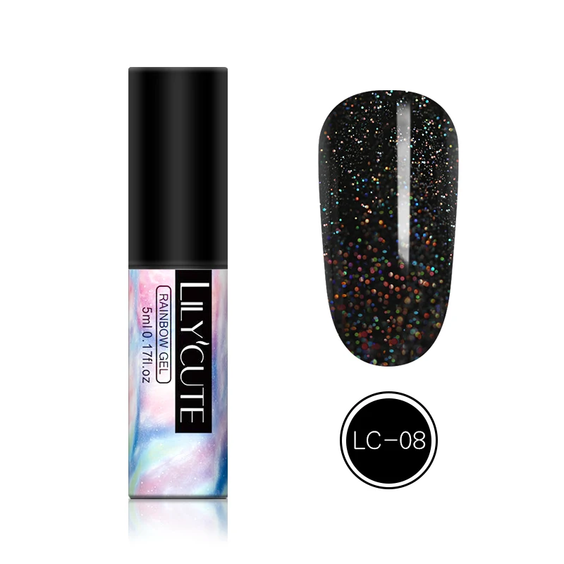glitter 08 LILYCUTE, 5 мл, голографический лак, гель для ногтей, полуперманентный, замачивающийся, УФ-гель, мерцающий блеск, Гель-лак для ногтей, сделай сам, маникюр - Цвет: glitter 08