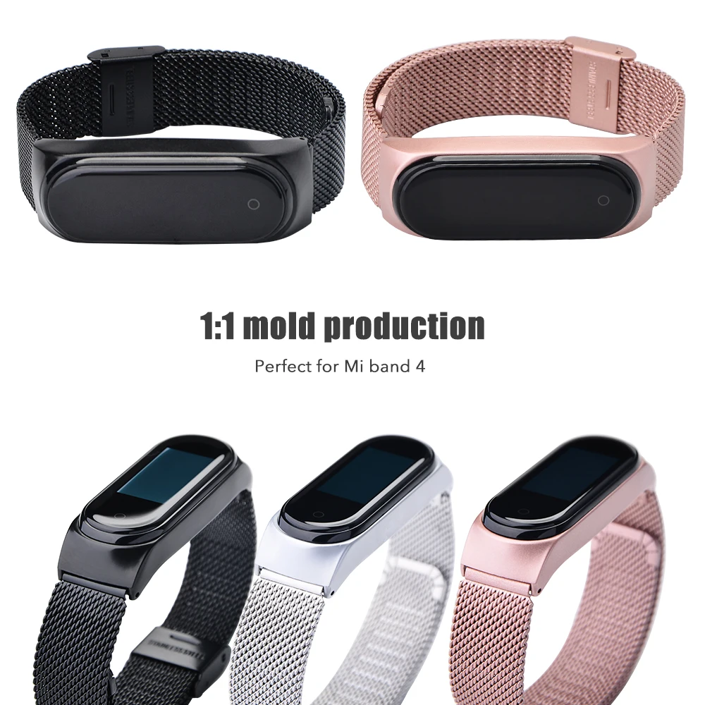 Браслет mi Band 3, 4, ремешок из розового золота, Безвинтовой браслет из нержавеющей стали, ремешок, браслет mi Band 3 Pulseira для Xiaomi mi, ремешок 3, браслет 4