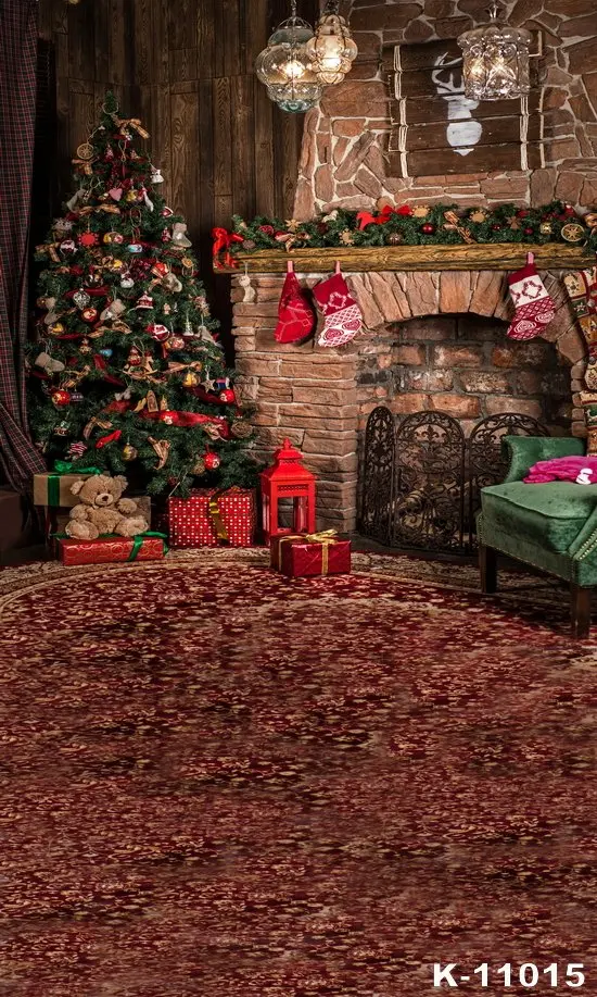 

Christmas Themed Photography Backdrop Tree Sock Gifts Fireplace Decorations Xmas Party Supplies Family Photos Background Banner
