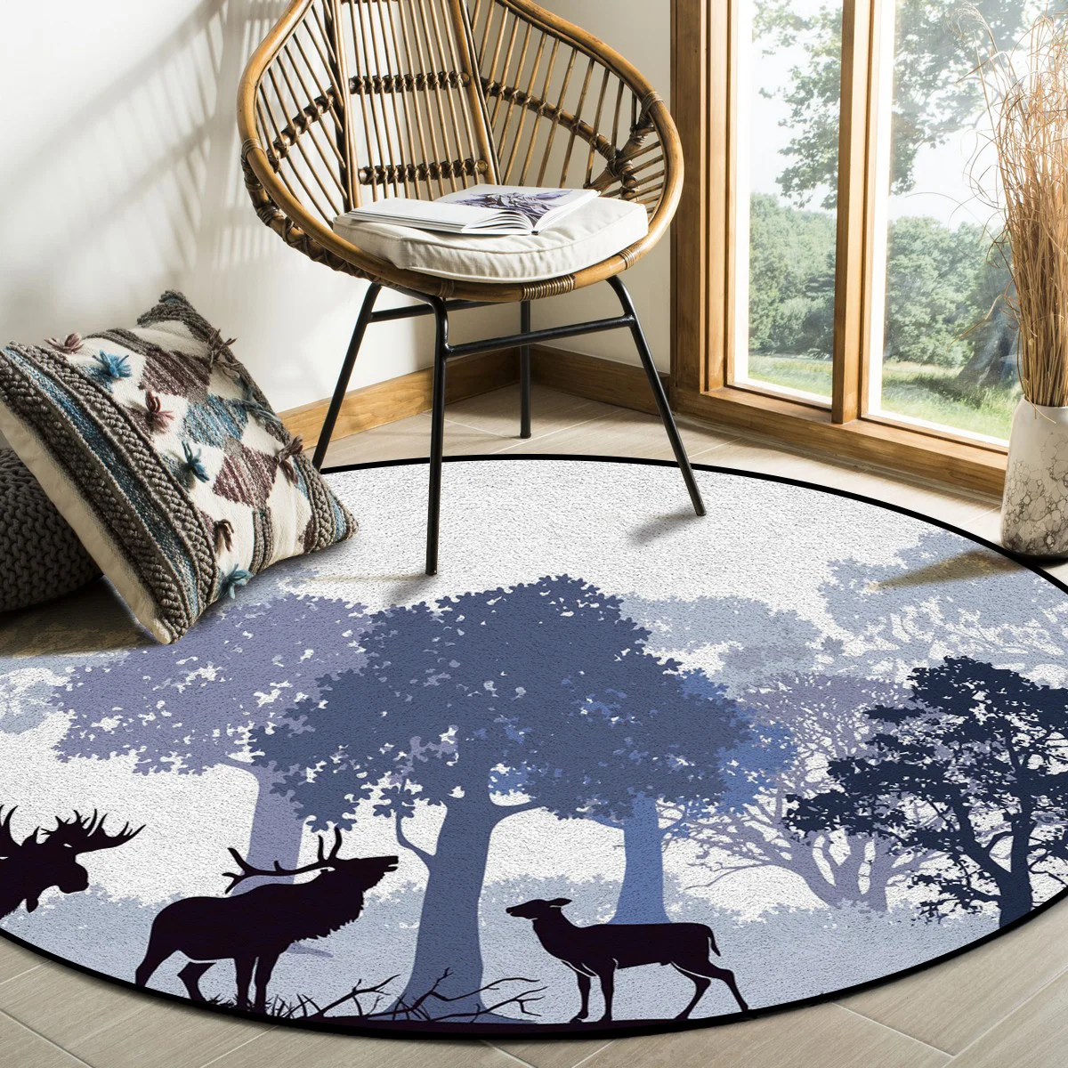 

Forest Elk Rabbit Oak Woods Round Carpets for Bed Room Non-slip Rugs for Living Room Entrance Mat Circle Rug