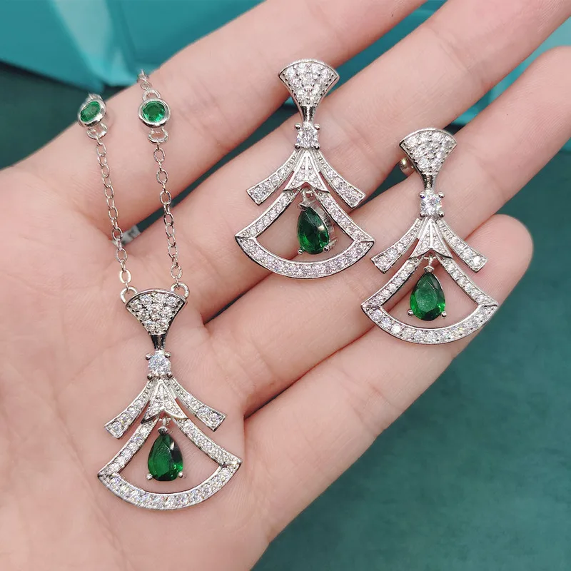

18K Gold earrings Natural 1 emerlad pendant Diamond Jewelry set Anillos De Bizuteria Anillos Mujer Christmas gifts for women