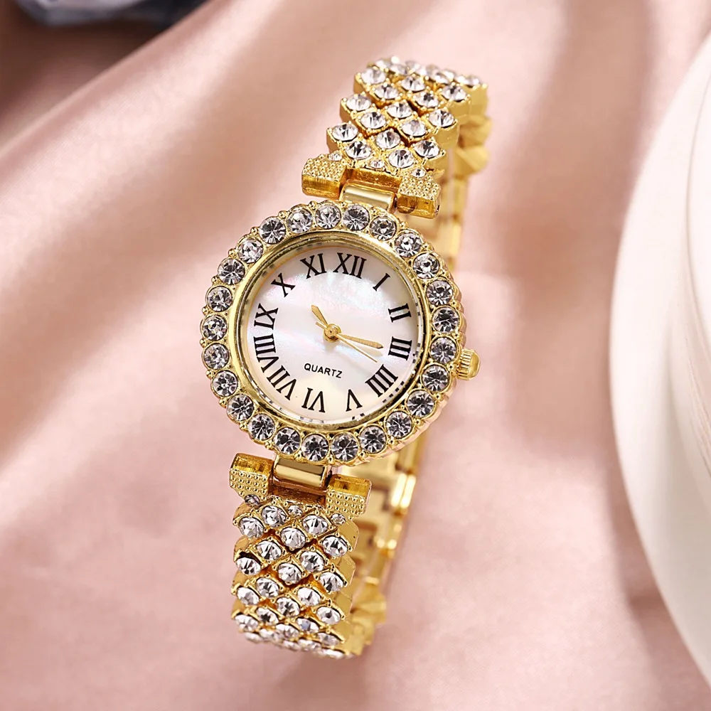 Роскошные часы с алмазным гипсофилой в римском стиле женские маленькие браслет