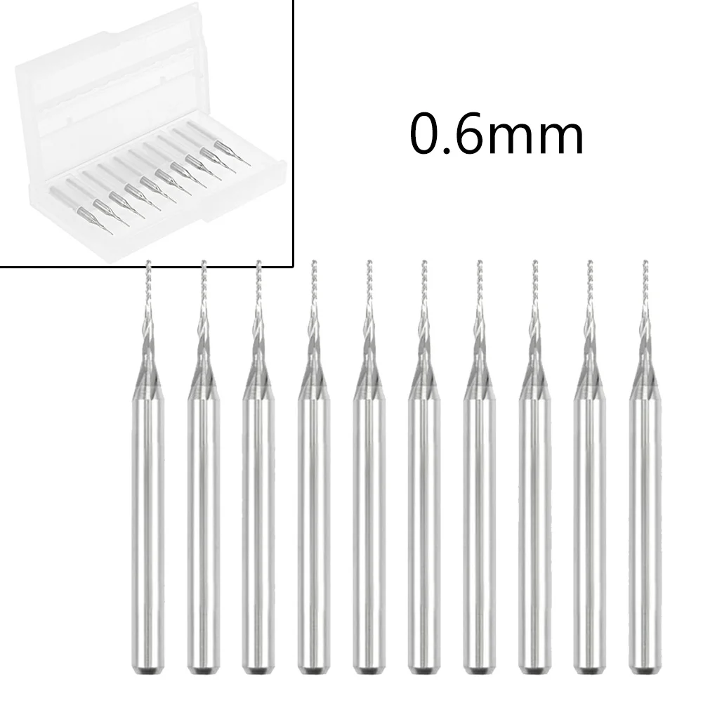 

10Pcs Drill Bits End Mill Engraving Router Bits 0.6mm Carbide For PCB Machine, 1/8" Shank Woodworking Tools Accessories