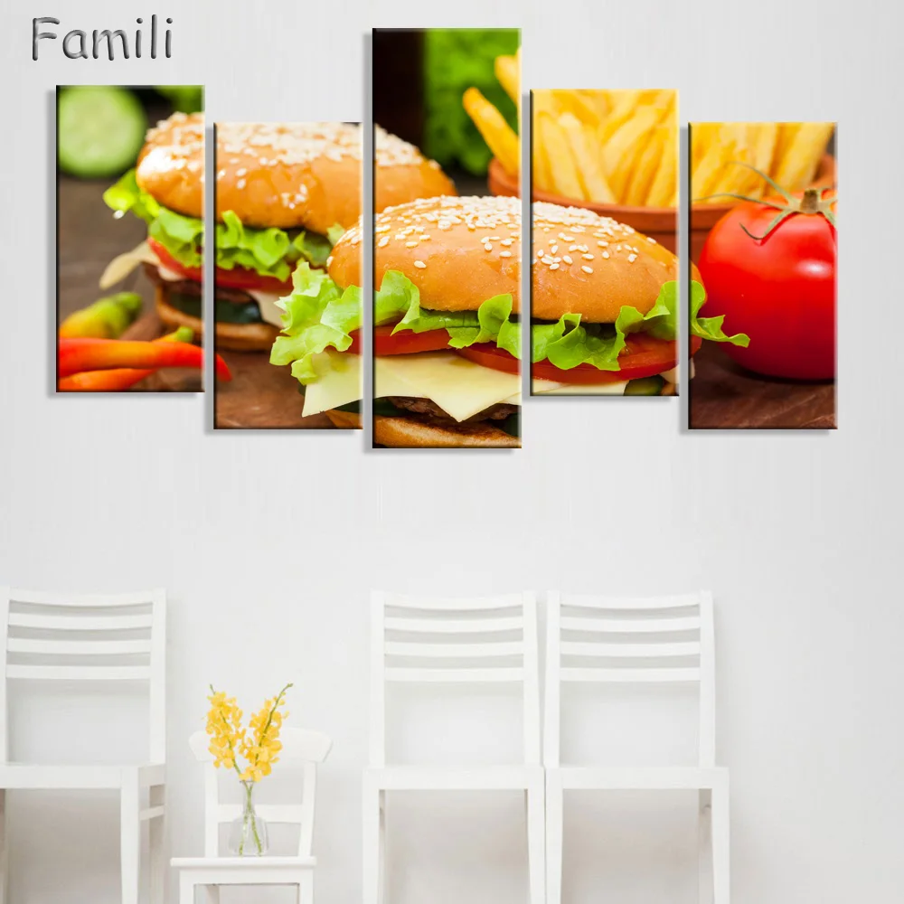 

5pcs French Fries Beef Burger Fast Food Unframed Painting Wall Art Prints Modern Home Wall Art Decoration Printed Posters