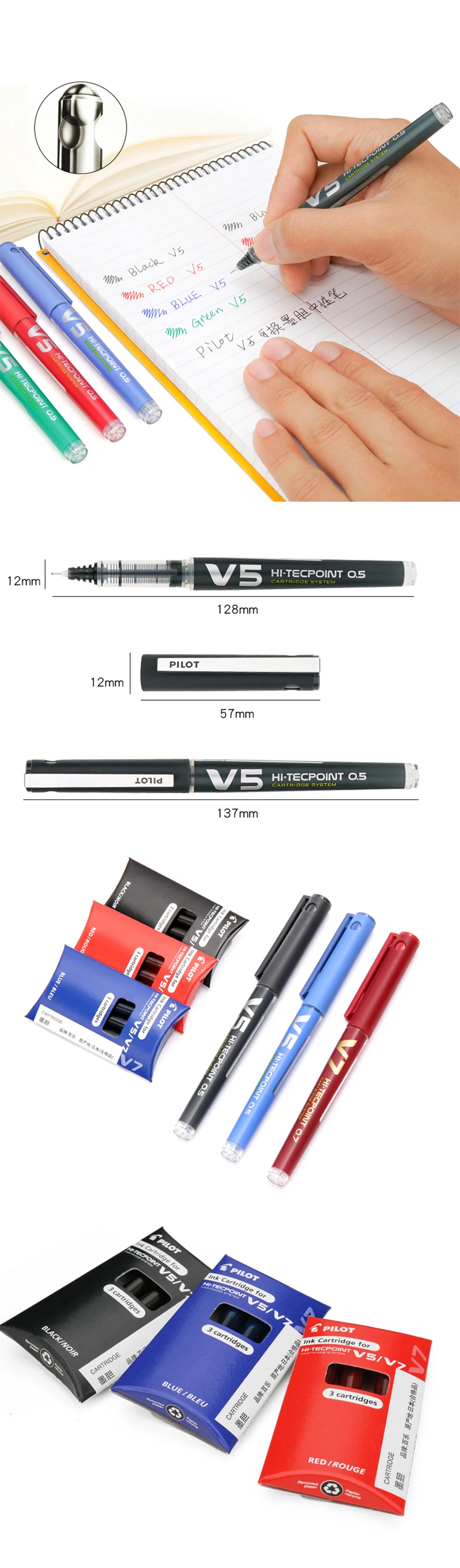 1 шт. PILOT BXC-V5/V7 прямая жидкая гелевая ручка 0,5/0,7 мм многоразового использования чернила подписи осмотр иглы ручка большой емкости