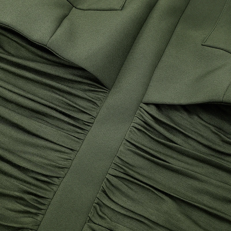 

2020 New Turn-down Collar Full Sleeves High Waist Slim Covered Hips Green Mini Dress Female Vestido WK35306M