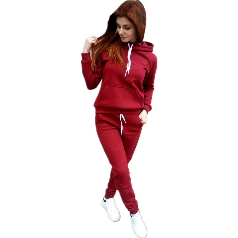 

Pure color women's sportswear casual hoodie sweatshirt pants suit casual wear sports suit 2 pieces of autumn and winter clothes