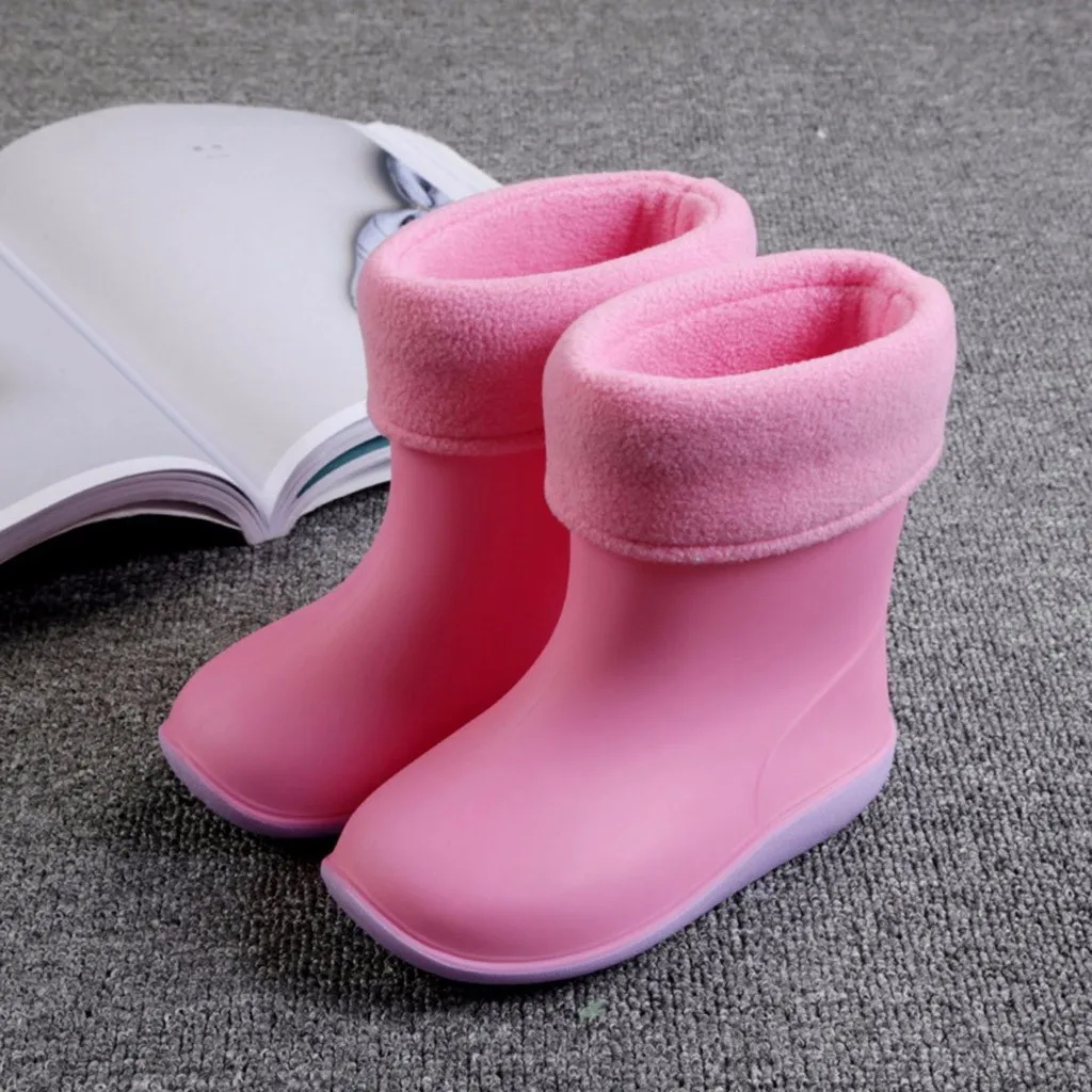 Fashion Children Shoes Boots Waterproof Child Soild Colors Soft Rubber Warm Infant Baby Rain Kids Booties#g4 |
