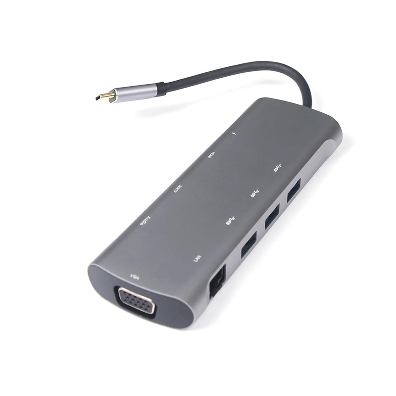 

Multifunctional 10 in 1 USB-C HUB 4K/2K 30Hz to PD USB3.0 SD TF HDMI-compatible Gigabits network VGA 3.5mm jack docking stations