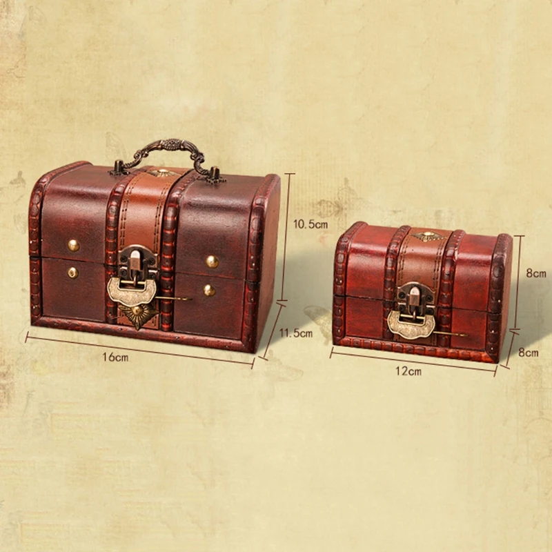

Antique Vintage Wooden Treasure Chest Decorative Wood Jewelry Storage Trunk Box with Metal Lock for Pirate Keepsake