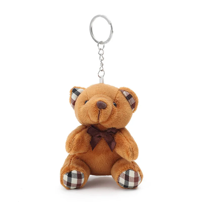 Brown plaid 10 см цвет медведь кулон плюшевые игрушки, брелок с героями мультфильмов букет для свадебной деятельности детский подарок на день рождения для мальчиков и девочек кукла с животными Новинка Q21 - Цвет: Brown plaid