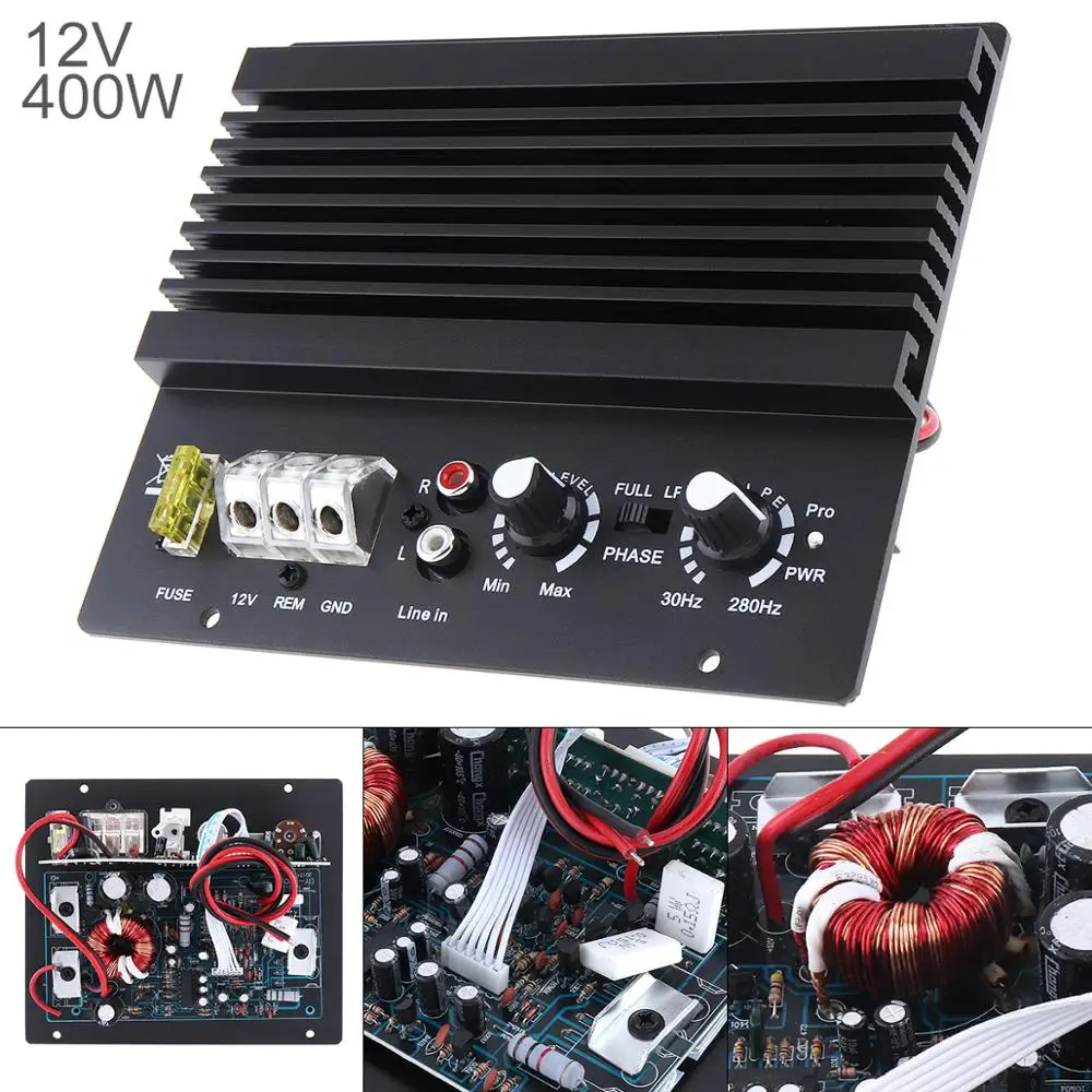 12 В 400 Вт автомобильный усилитель класса AB цифровой 2 канальный Черный