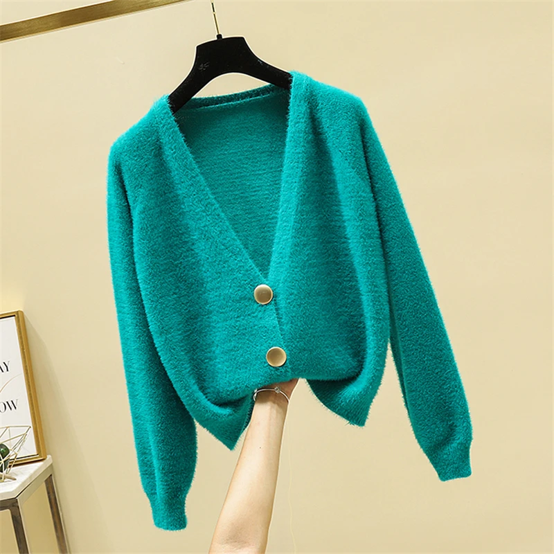 Женский кардиган осень 2019 Пушистый черный вязаный свитер уличная винтажная