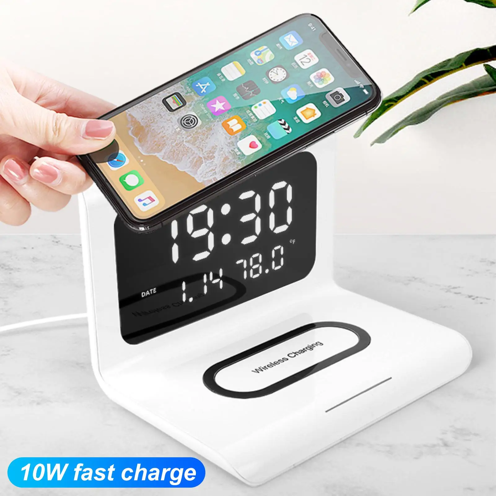 

3 in 1 Wireless Fast Charging Quick Charger Digital Alarm Clock Thermometer