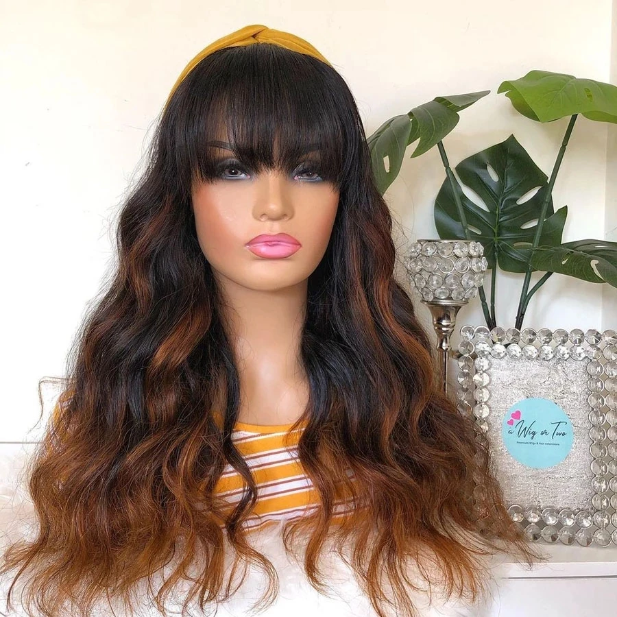 

360 Lace Frontal Human Hair Wigs Indian Highlight Silk Top Full Lace with Bangs Baby Hair Remy 13X6 Front 180Density Fringe Wig