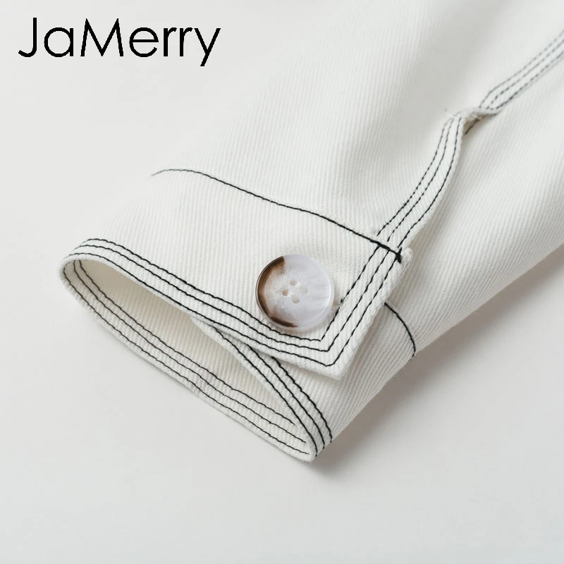 JaMerry винтажная элегантная Хлопковая женская куртка на пуговицах с длинным рукавом, осенняя повседневная женская верхняя одежда, пальто с высокой талией, офисное Женское пальто