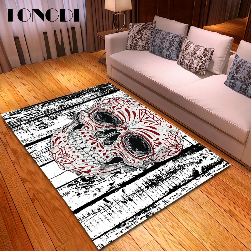 TONGDI Противоскользящий Современный художественный 3D мягкий ковер с черепом