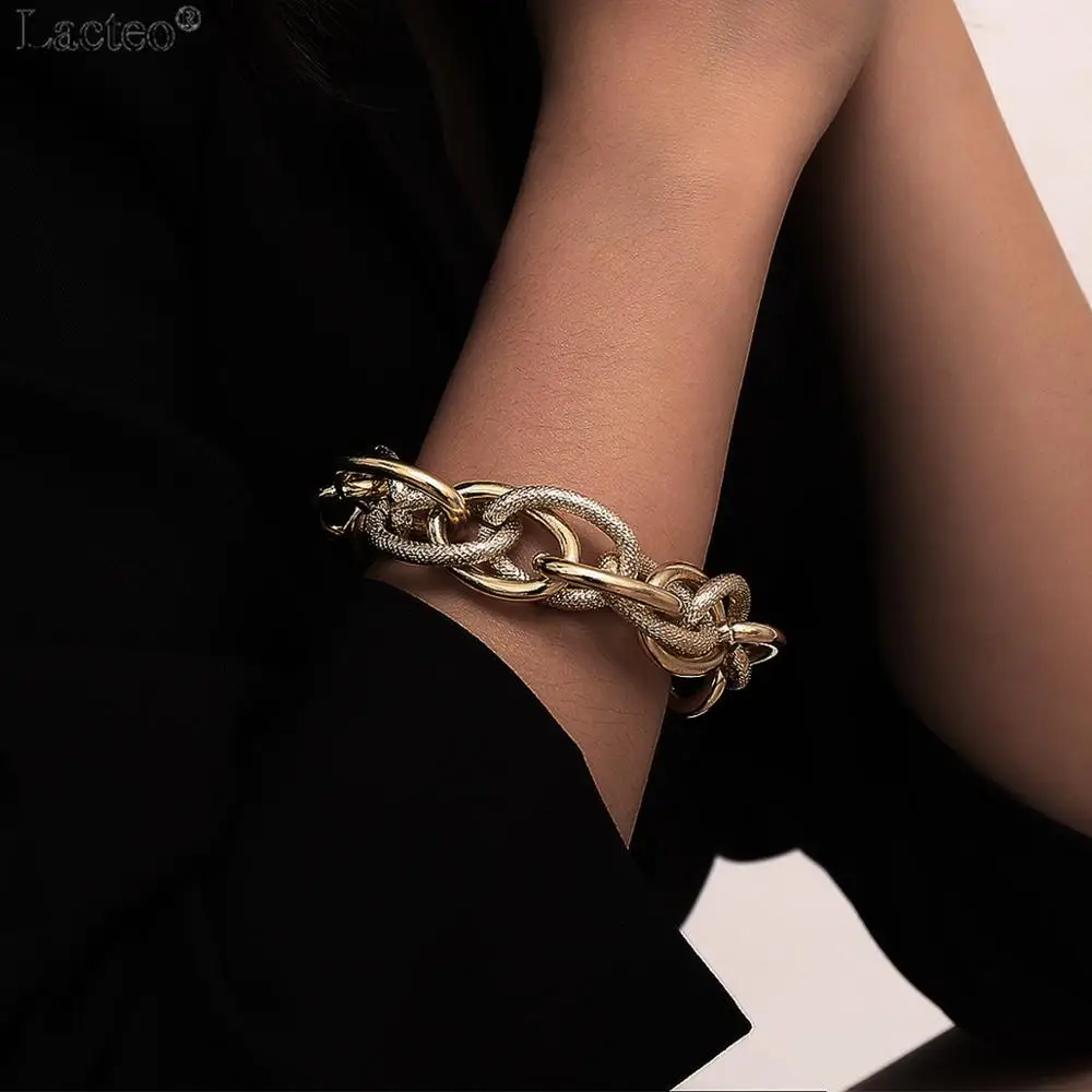 

Lacteo Punk Hip Hop Chunky Chain Bracelet Bangle for Women Exaggerated Twist Cross Chain Charm Bracelet Statement Female Jewelry