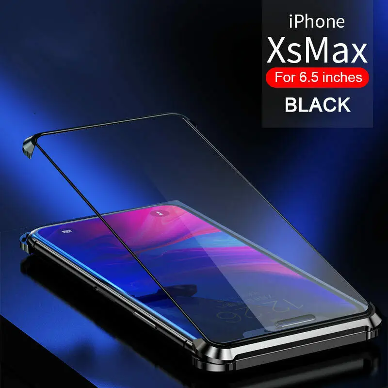 BLACK Бескаркасное двухстороннее закаленное стекло чехол для iPhone 10 6 6s 7 8 Plus XS Max XR X 8 Plus Магнитная Адсорбция металлический бампер крышка - Цвет: BLACK