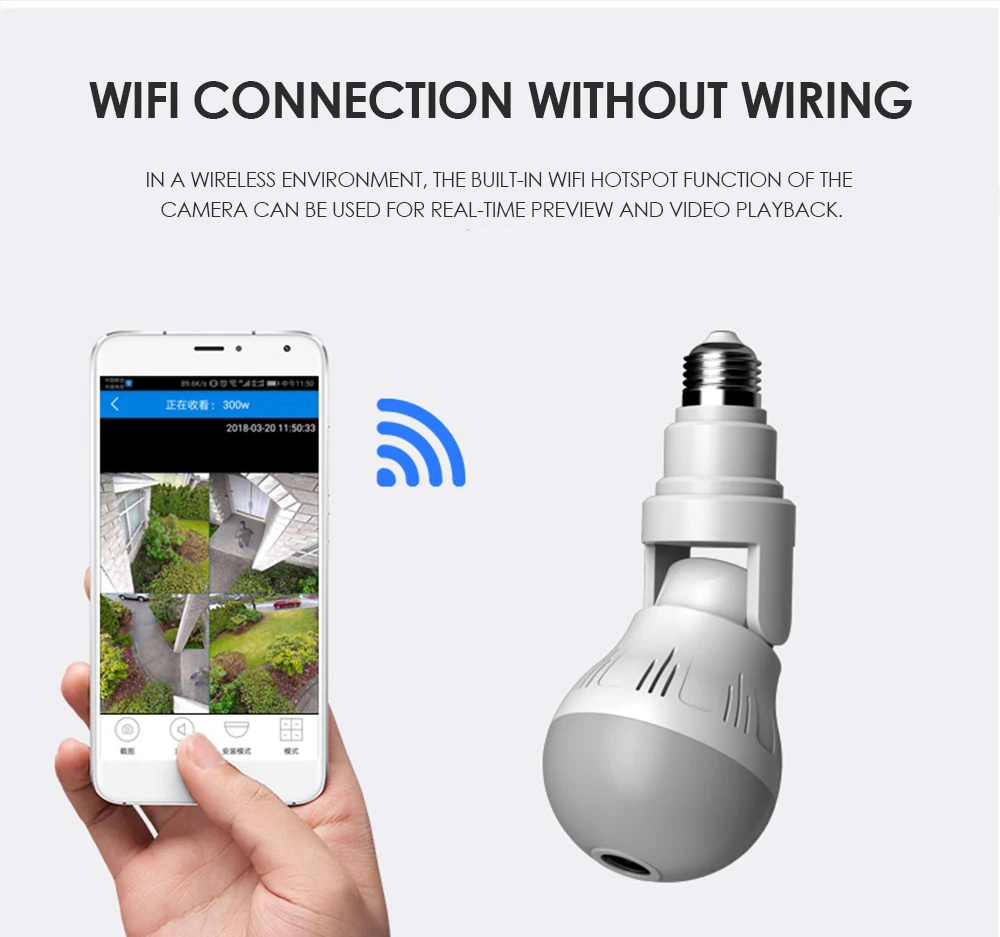 Wifi панорамная камера Xiaovv D5 охранная лампа CCTV видео Беспроводная Ip наблюдения