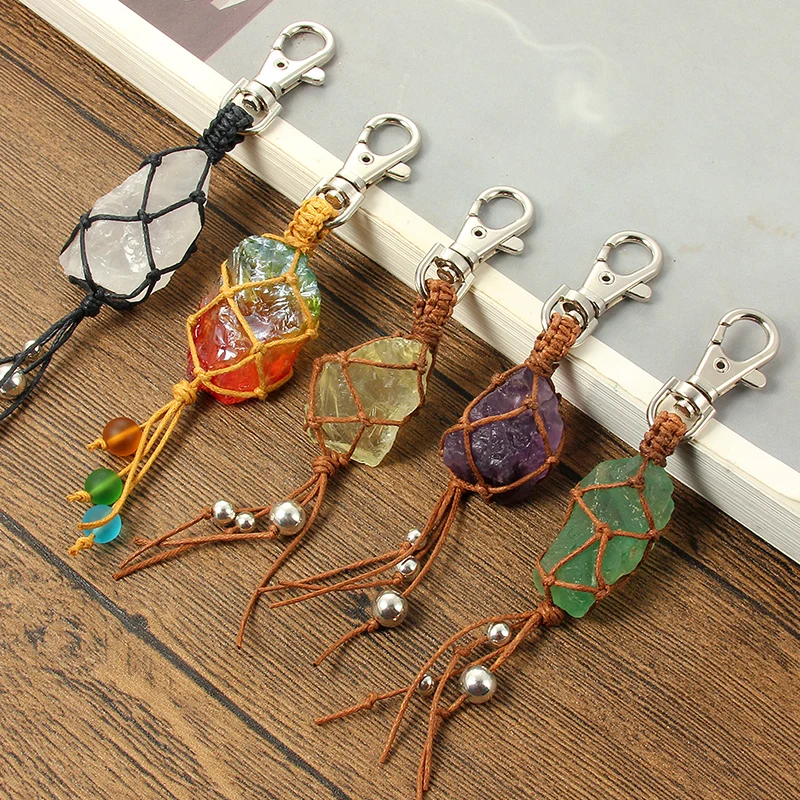 Натуральный каменный брелок веревка подвесная Пряжка автомобильный с