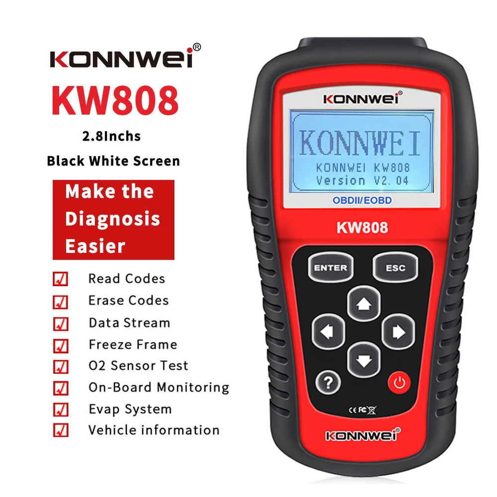 

Автомобильный диагностический инструмент KONNWEI KW808 OBDII EOBD, считыватель кодов двигателя из фуалта, профессиональный Автомобильный сканер OBD2 д...
