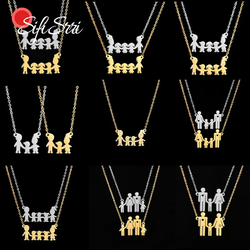 

Sifisrri Mom Dad Son Daughter Family Pendant Necklace Cute Stainless Steel Boys Girls Parents Love Heart Necklaces For Kids Gift