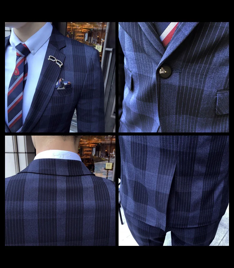 Решетчатые мужские вечерние костюмы мужская сценическая одежда мужские s облегающие костюмы для выпускного вечера обтягивающие 2 шт мужской костюм, пиджак Trajes Azul Hombre Smoking Uomo