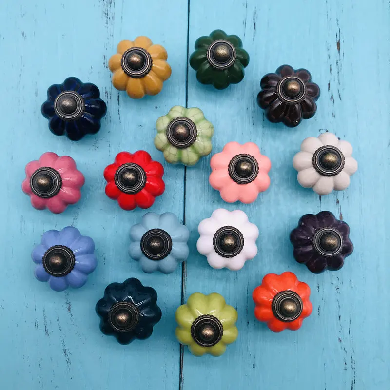 1 шт. 34 мм Тыква Форма Керамика ручки шкаф тянет ящик шкафа фурнитура для кухонной