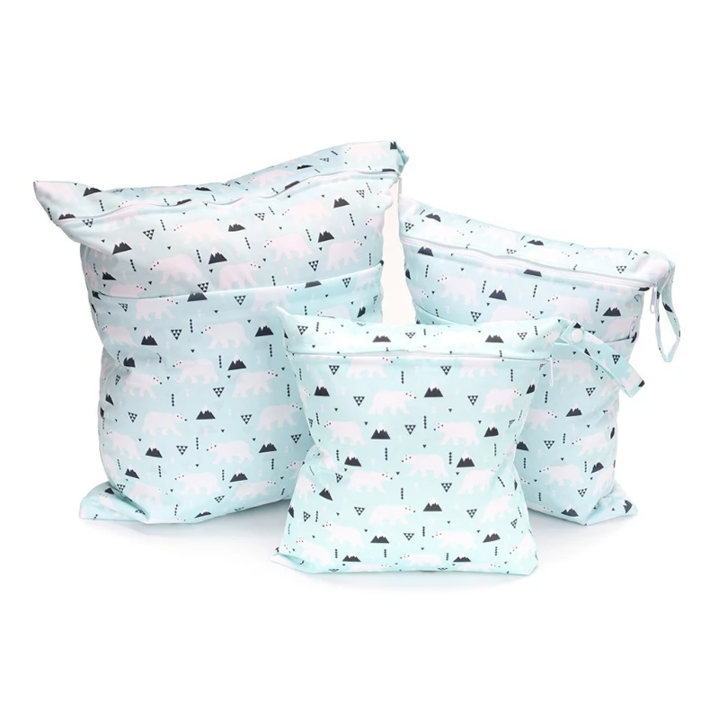

3 Pcs/Set Baby Printed Diaper Bag TPU Waterproof Nappy Double Zipper Handbag Stroller Carry Pack Travel Outdoor Wet Diaper J60B