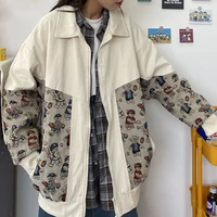 bomber jacket women baseball uniform bear splicing work versatile polo neck autumn coat harajuku streetwear vintage clothing