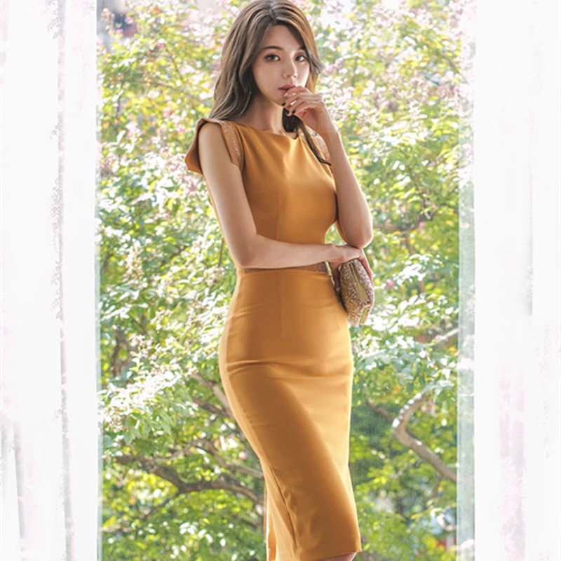 Женское облегающее платье сексуальное вечернее без рукавов офисная одежда для