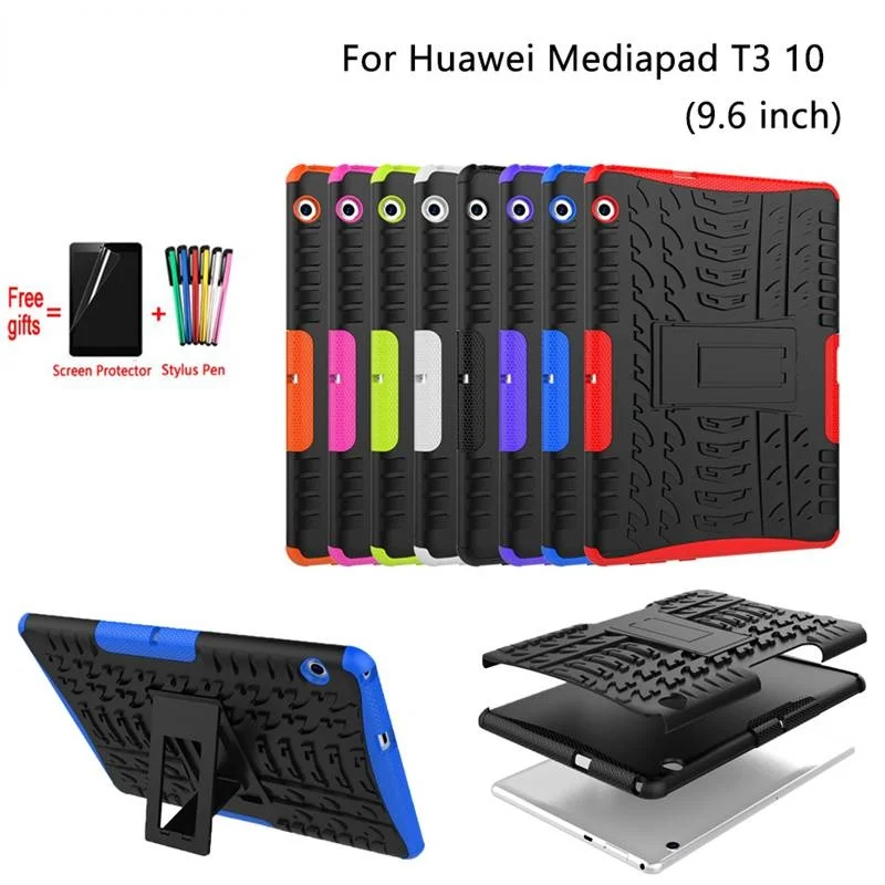 

Чехол для Huawei Mediapad T3 10, чехол T3 9,6 дюйма, искусственная задняя крышка для планшета из ТПУ + ПК, противоударный чехол-подставка + ручка + пленка