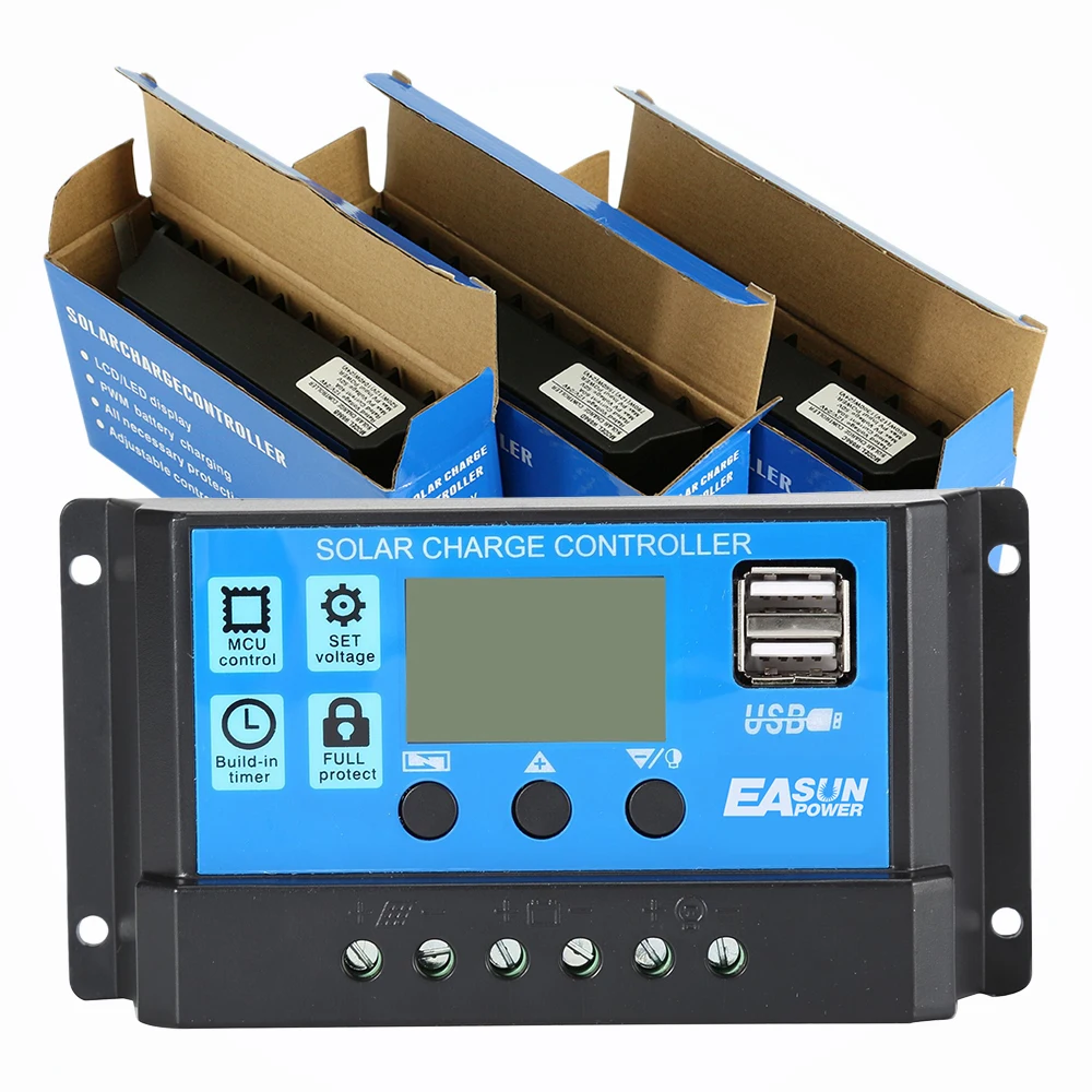 Solar controller 30A 12V 24V Auto Charge Controller PWM With LCD Dual USB 5V Output Cell Panel Regulator PV Home | Строительство и