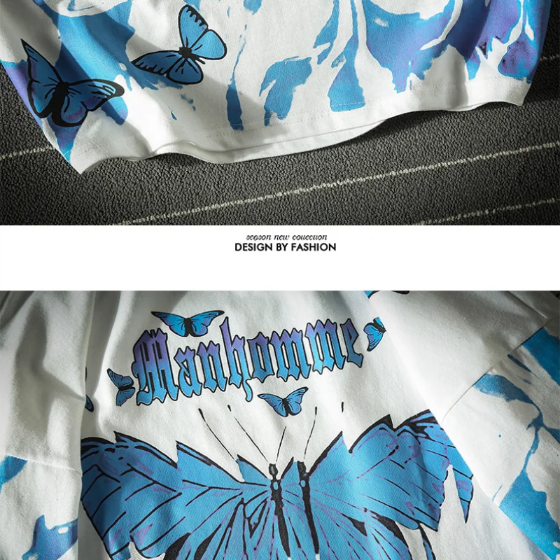 

Blue Butterfly T Shirt Men 2021 Harajuku Hip Hop Short Sleeve Tees Casual Tops Streetwear Oversized T Shirts Cotton Mens Clothes