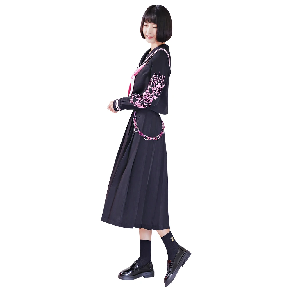 

Japanese Harajuku Girl Navy Collar Sailor Suit Skirt Outfits Long Sleeve JK Uniform Dress College Student Dresses