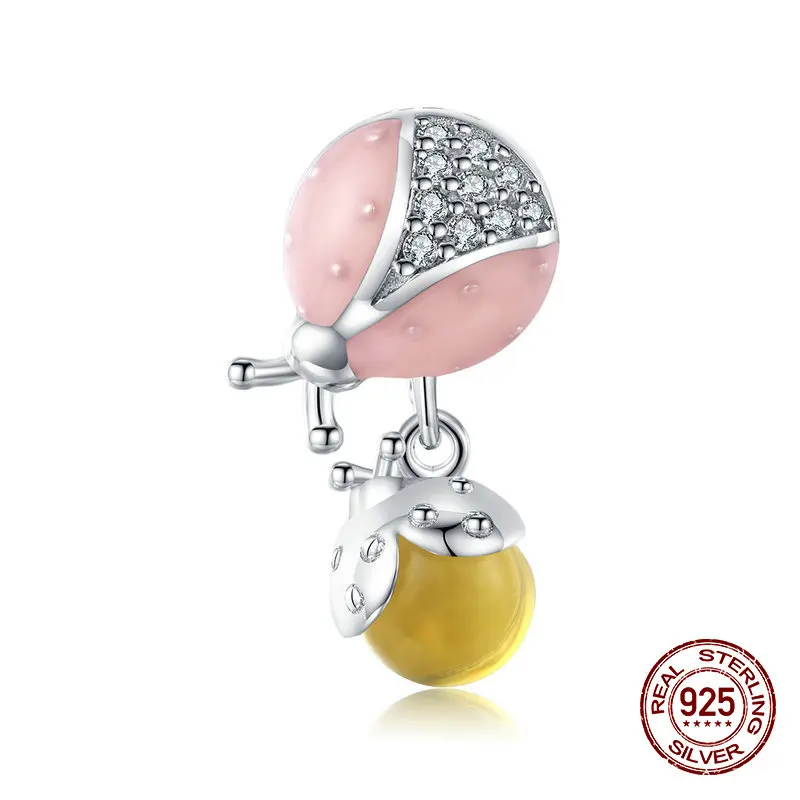 Womak fit Pandora браслет Шарм Божья коровка ожерелье со стеклянными кристаллами кулон серебряные бусины 925 пробы изготовление ювелирных изделий