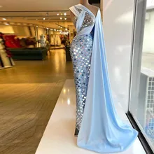 Novo vestido de noite luxo beading lantejoulas um ombro plissado longo formal festa de formatura vestido para mulher robe de soirée femme (4)