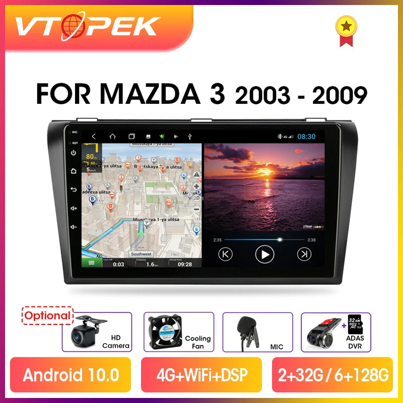 Vtopek 9" 4G+WiFi DSP 2din Android 10.0 Car Radio Multimedia Player Auto Stereo Navigation GPS For Mazda 3 2004-2009 With BOSE