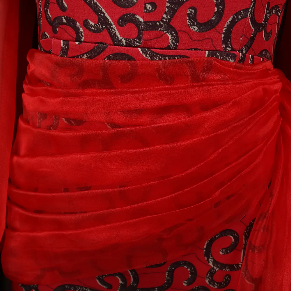 

Lantern Sleeve Dress Women Sexy V Neck Mesh Patchwork Plus Size Party Vintage Print Red Elegant Bodycon Office Midi Dresses