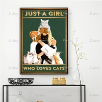 just a girl who loves cats retro poster cat lovers gift girl cats art print home decor wall art canvas cat lady