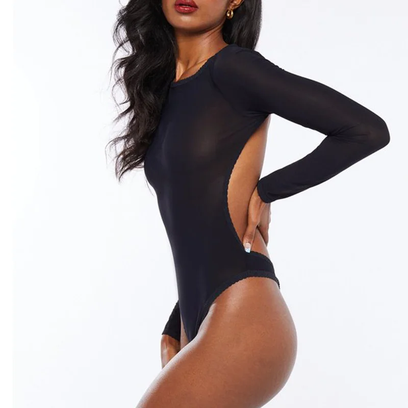 

Забавное слитное нижнее белье с длинным рукавом, сексуальный сетчатый комбинезон с открытой спиной, танцевальное платье, женская пижама бо...