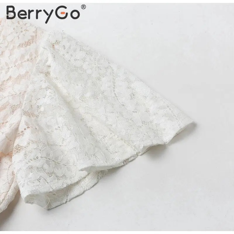 BerryGo летнее кружевное платье трапециевидной формы для женщин, шикарное дамское весеннее праздничное платье на завязках, сексуальное хлопковое короткое платье с v-образным вырезом и цветочным рисунком белого цвета